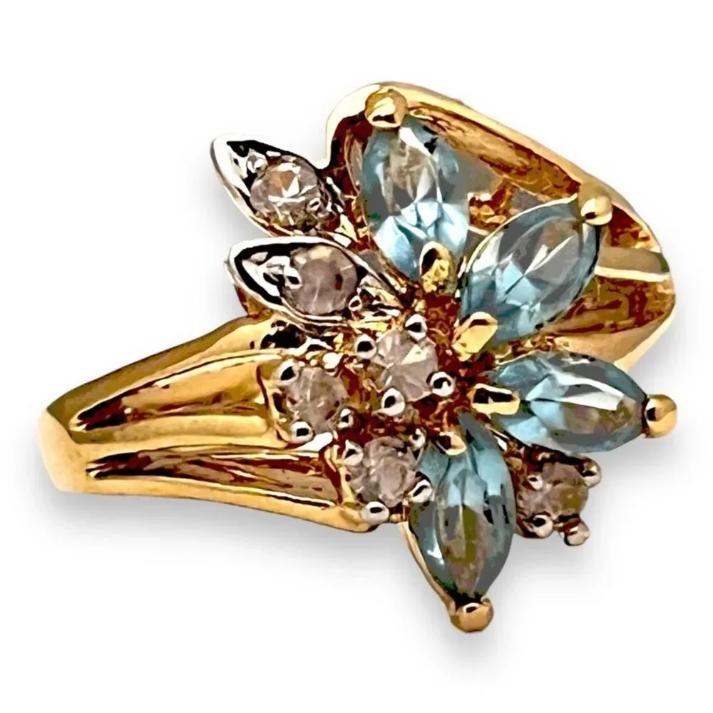 Vintage 1980s Uncas Crystal Cluster Ring Size 9 14KTGE Gold Plate - 14E